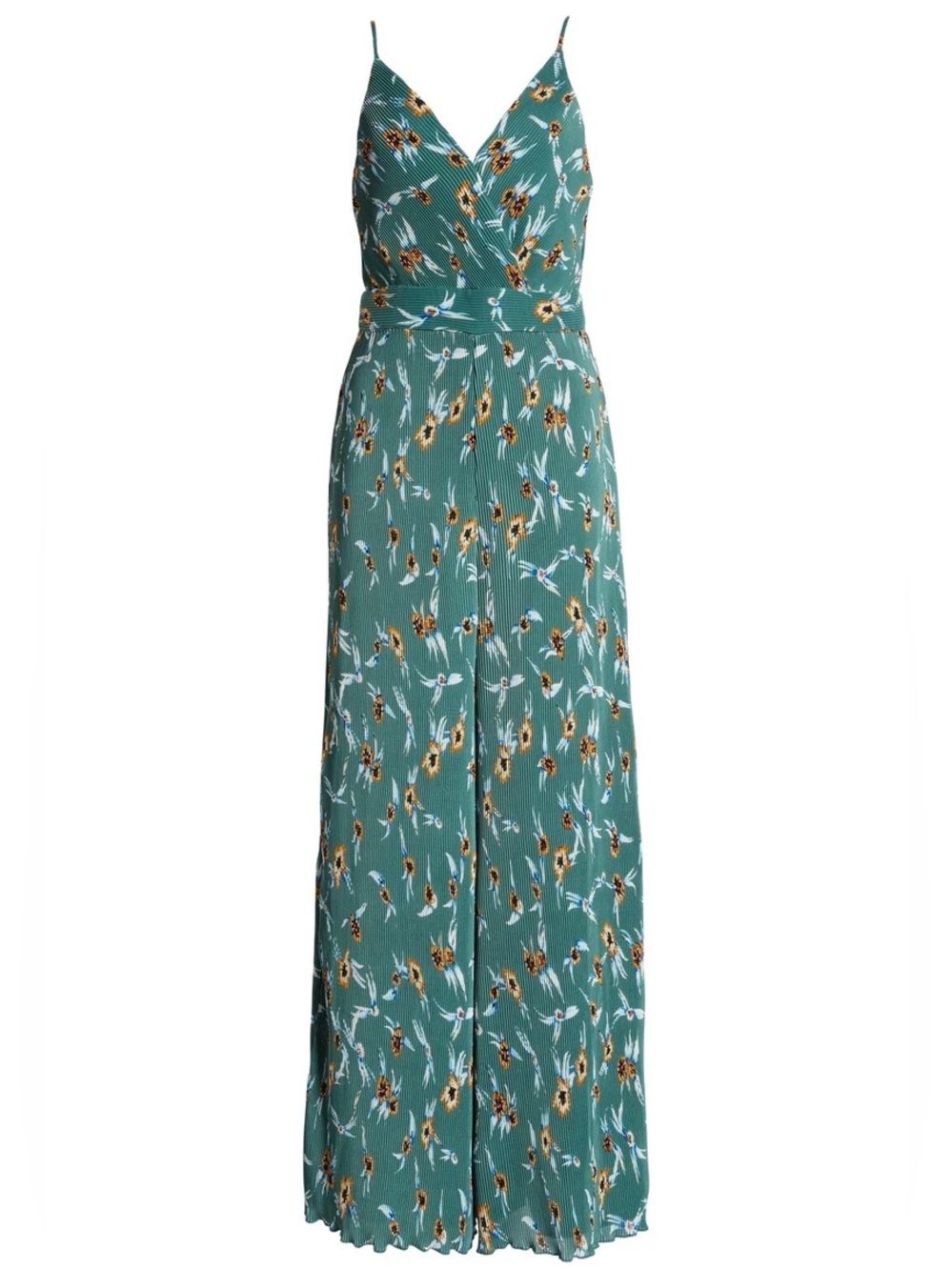 ASTR The Label Plisse Floral Pleated Wide Leg Jumpsuit Size XS